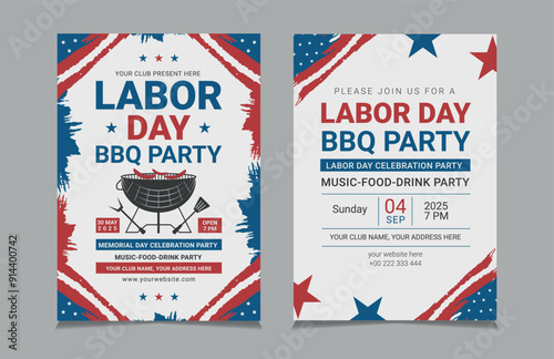Labor Day BBQ flyer template, Labor Day invitation design vector.