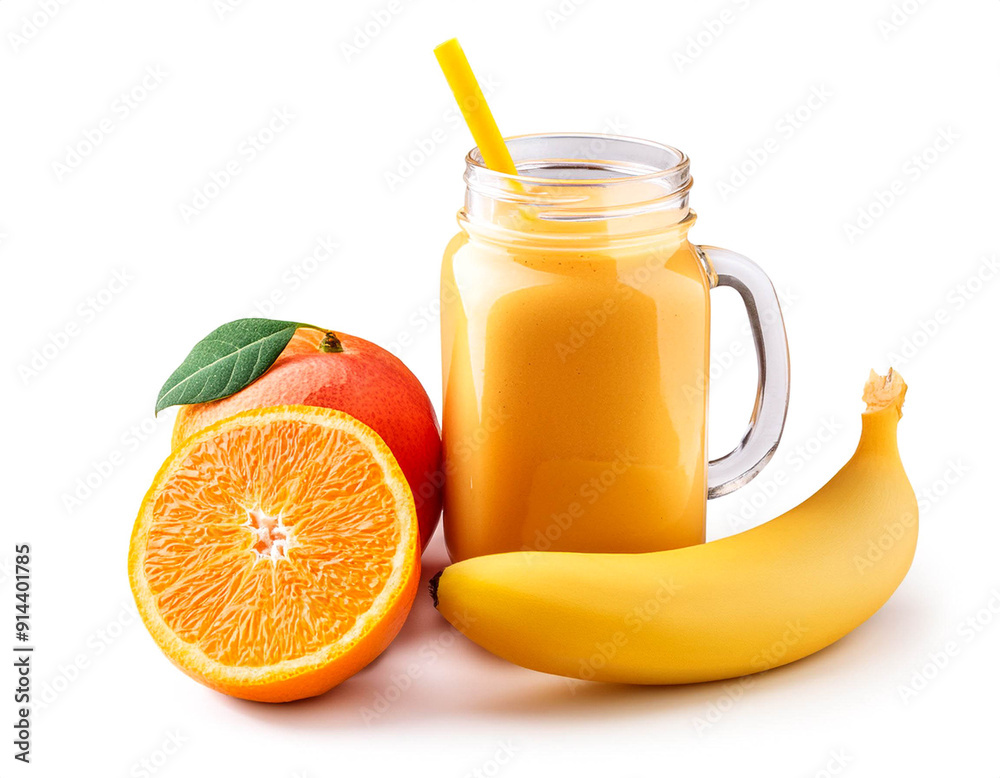 Smoothie aus Mango, Orange und Banane, isoliert auf weißen Hintergrund, Freisteller Smoothie aus Mango, Orange und Banane, isoliert auf weißen Hintergrund, Freisteller