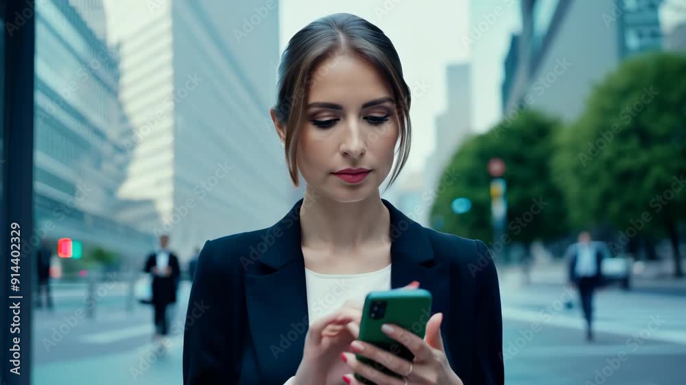 Professional Woman Using Smartphone in Urban Business District Professional Woman Using Smartphone in Urban Business District