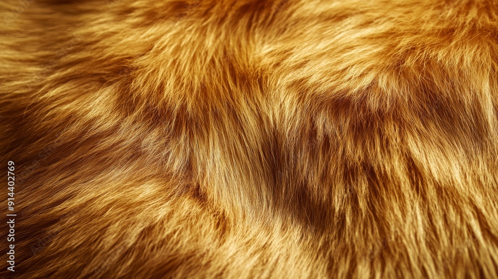Close-up of shiny golden fur texture with detailed highlights and rich color, fur texture background Close-up of shiny golden fur texture with detailed highlights and rich color, fur texture background