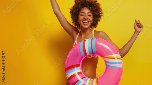 The joyful woman with inflatable photo