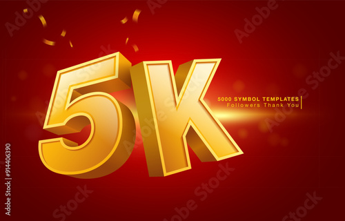 5000 Number Symbol or Follower Appreciation Symbol. 5K Number Template is a 3D Golden Yellow Font. Use for Advertisement Promotion in Blog or Post Design. 3D Vector Illustration File.