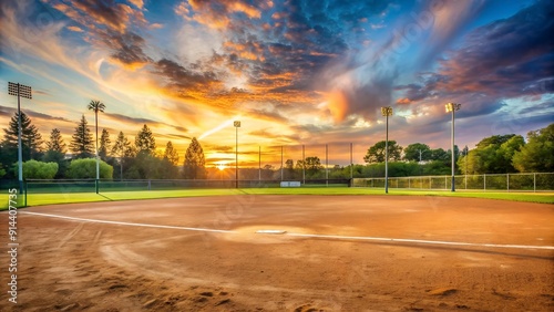 Sunset Over the Diamond: A Pastel Dream of Softball  Generative AI