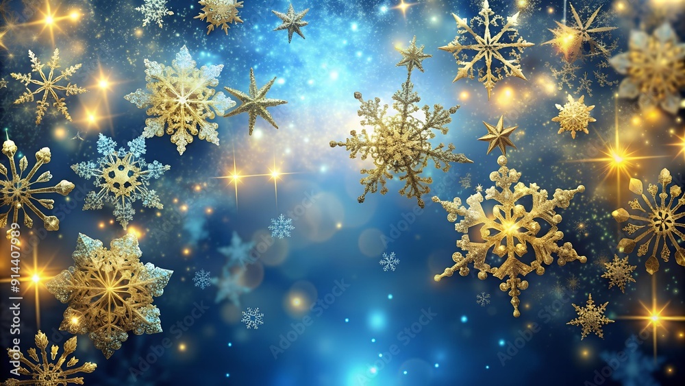 Celestial Snowflakes: A Symphony of Gold and Blue AI Generated Celestial Snowflakes: A Symphony of Gold and Blue AI Generated