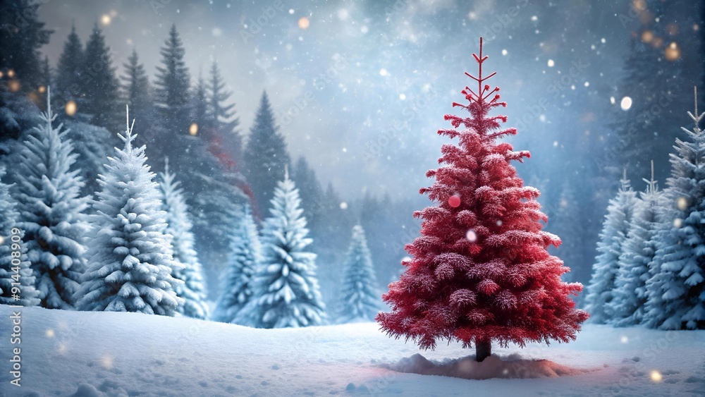 Crimson Christmas Tree in a Snowy Forest AI Generated Crimson Christmas Tree in a Snowy Forest AI Generated