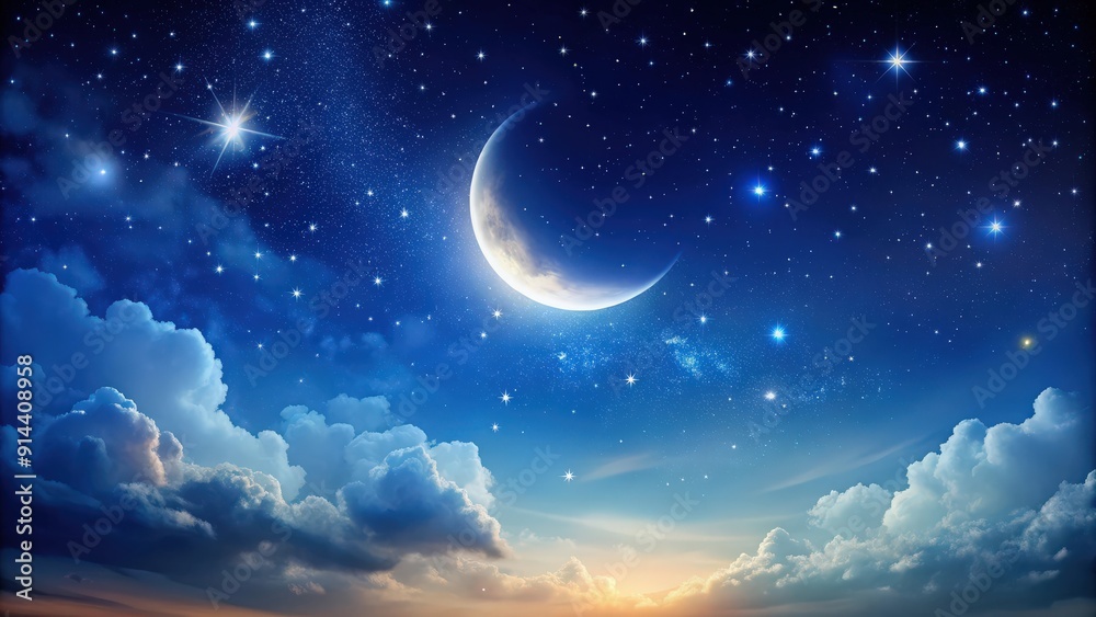 Tranquil night sky with stars and a crescent moon , starry, peaceful, serene, tranquil, night, sky, astronomy, celestial Tranquil night sky with stars and a crescent moon , starry, peaceful, serene, tranquil, night, sky, astronomy, celestial