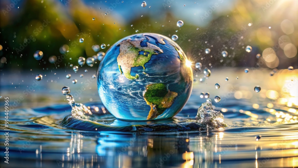 Earth Globe in Water Droplet, Water , Earth , Globe , Droplet