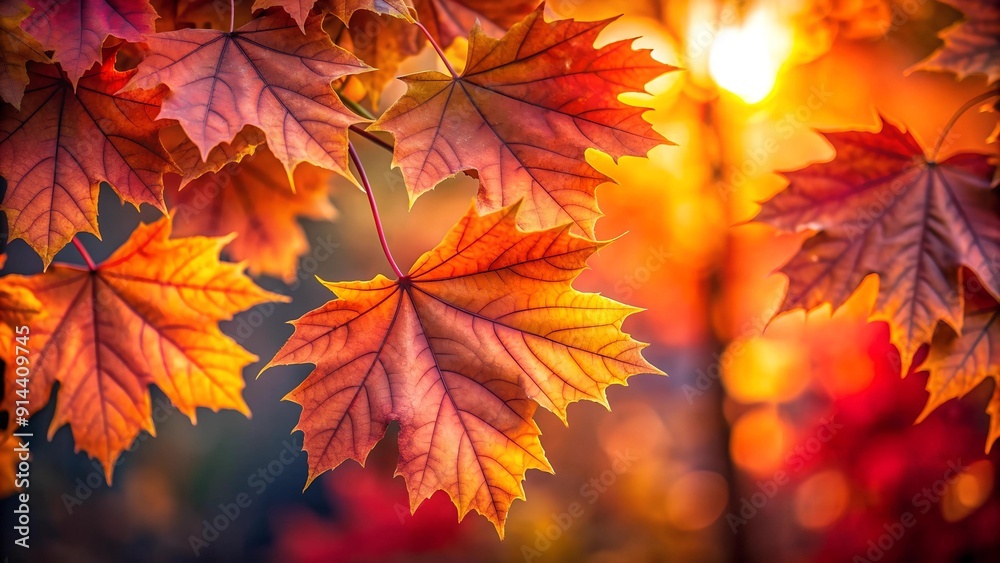 Vibrant Autumn Leaves Against a Warm Gradient Sky Generative AI Vibrant Autumn Leaves Against a Warm Gradient Sky Generative AI