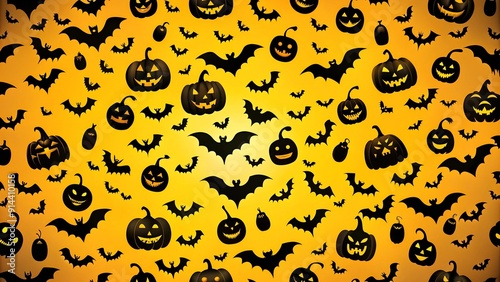 A Classic Halloween Pattern with a Modern Twist: Spooky Silhouettes Against a Vibrant Yellow  Generative AI