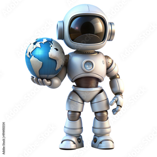 robot holding earth 3d illustration