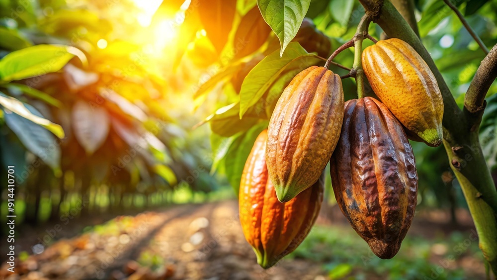 Sun-Kissed Cocoa Pods on a Lush Plantation AI Generated Sun-Kissed Cocoa Pods on a Lush Plantation AI Generated