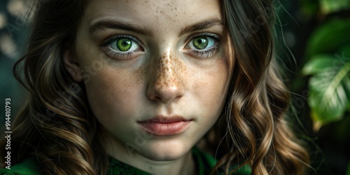 Girl with green eyes and curly hair