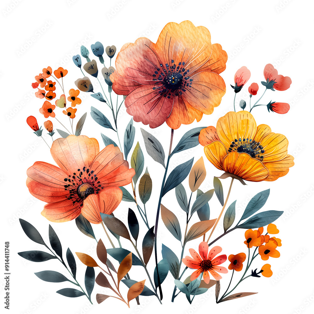 Fototapeta premium Watercolor floral composition isolated on transparent background