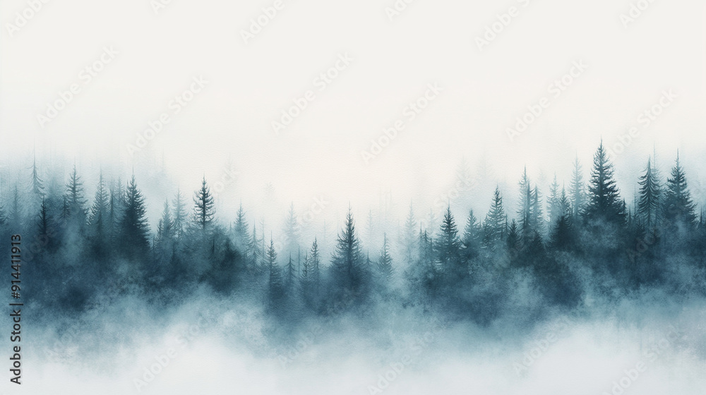 A forest with trees in the background and a misty sky A forest with trees in the background and a misty sky