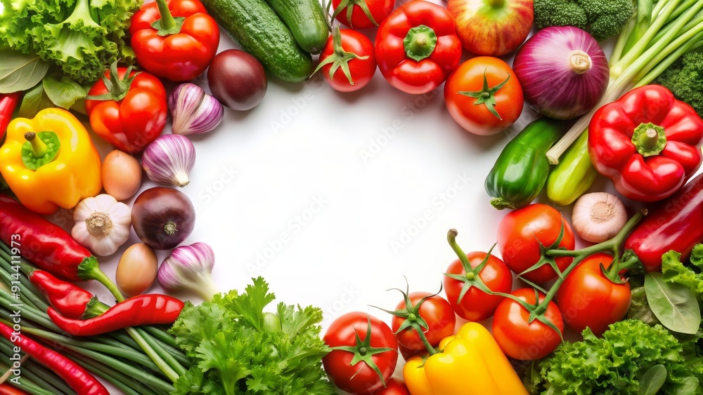 Fresh Vegetables Circle Arrangement on White Background, Food, Healthy, Nutrition, Ingredients Fresh Vegetables Circle Arrangement on White Background, Food, Healthy, Nutrition, Ingredients