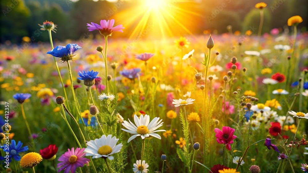 Sun-Dappled Meadow with Wildflowers Generative AI Sun-Dappled Meadow with Wildflowers Generative AI