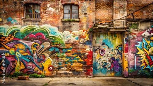 Whispers of Time: Where Vintage Patterns Meet Vibrant Graffiti  generative AI
