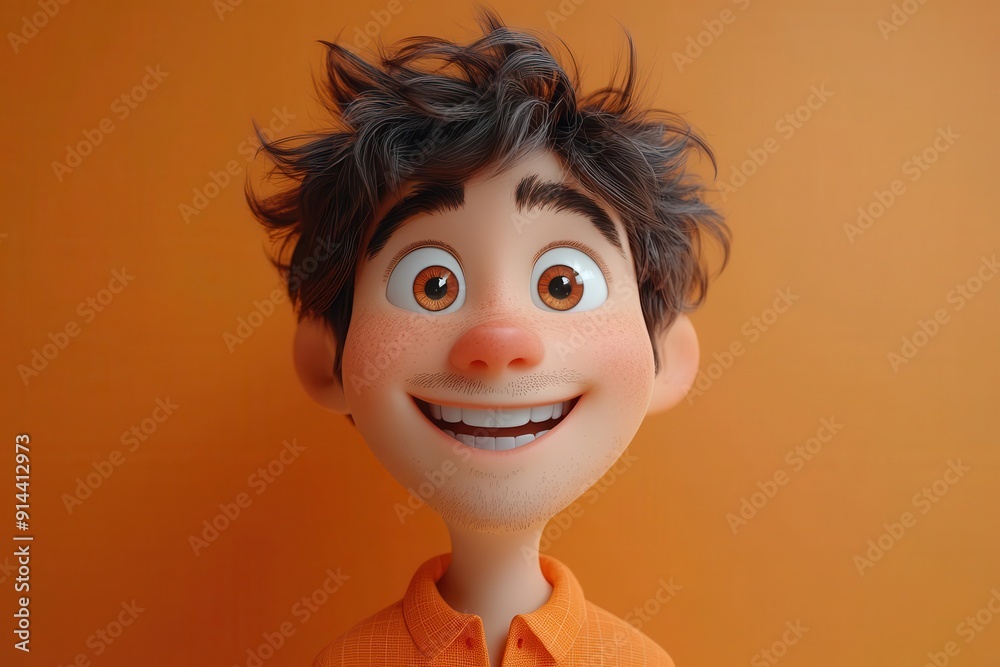 3d cartoon man with exaggerated friendly features warm colors soft shading big smile expressive eyes minimalist background focuses attention on character 3d cartoon man with exaggerated friendly features warm colors soft shading big smile expressive eyes minimalist background focuses attention on character