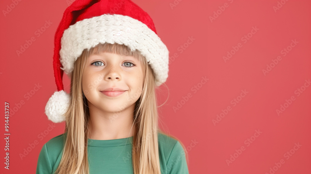 Girl Smiling in a Red Christmas Santa Hat. Festive Holiday Cheer Captured with Joyful Expression and Bright Colors Girl Smiling in a Red Christmas Santa Hat. Festive Holiday Cheer Captured with Joyful Expression and Bright Colors