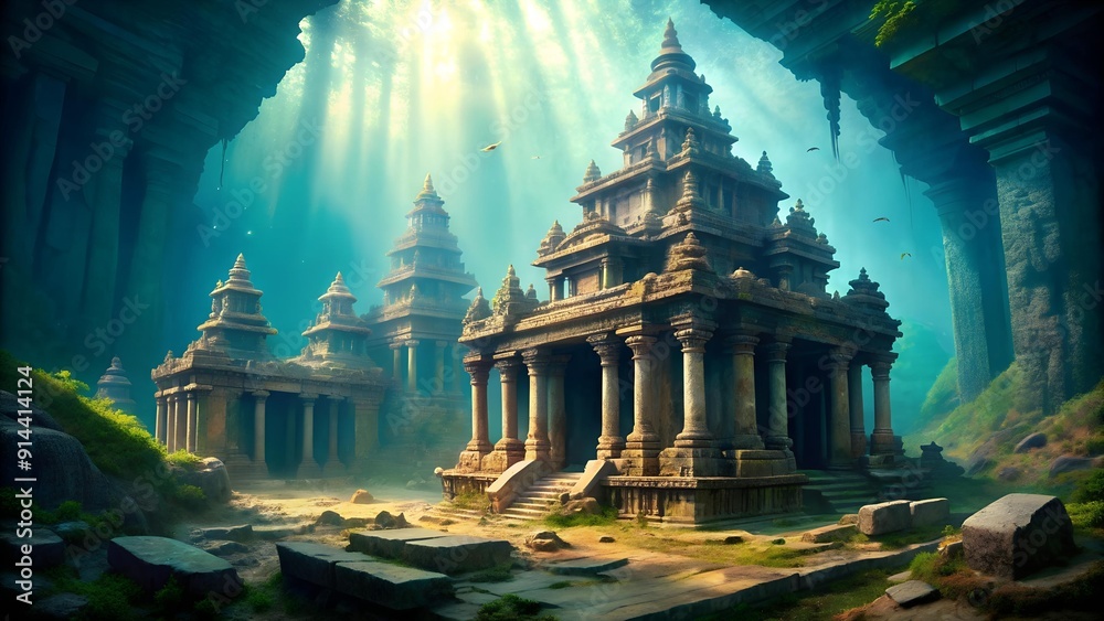Φωτογραφία Whispers of Time: The Eroded Temple of the Sunken City  generative AI