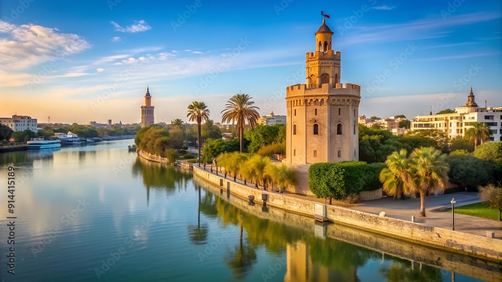 Fototapeta premium The Torre del Oro: A Majestic Sentinel of Seville AI generated