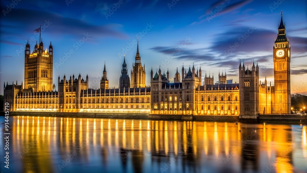 London's Jewel Box: The Houses of Parliament in a Dazzling Nighttime Display AI generated London's Jewel Box: The Houses of Parliament in a Dazzling Nighttime Display AI generated