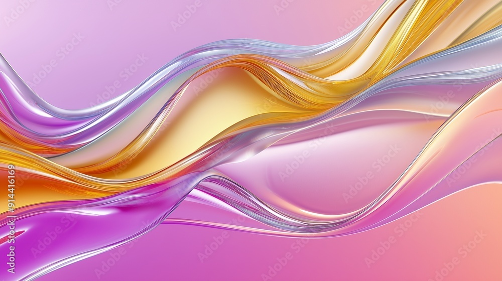 Design a 3D abstract glass scene with colorful wavy ribbons and a purple-blue gradient background. Add metallic textures and flowing lines Design a 3D abstract glass scene with colorful wavy ribbons and a purple-blue gradient background. Add metallic textures and flowing lines