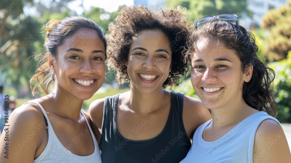 The smiling friends outdoors