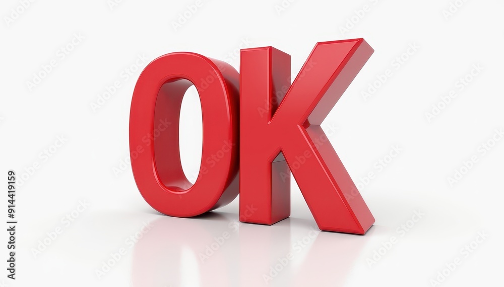 OK three-dimensional text typography. Word lettering 3D render illustration OK three-dimensional text typography. Word lettering 3D render illustration
