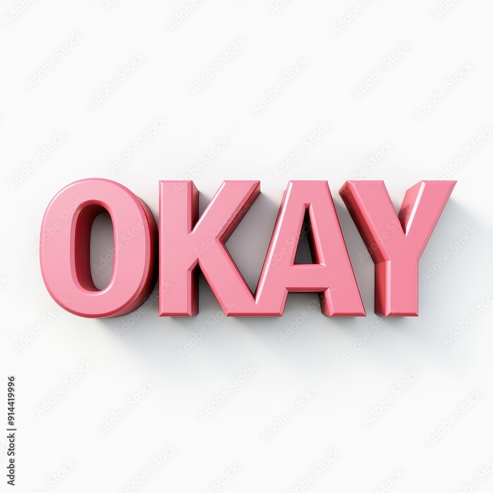 OKAY three-dimensional text typography. Word lettering 3D render illustration OKAY three-dimensional text typography. Word lettering 3D render illustration