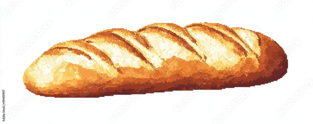 Pixel art of a classic French baguette, warm tones, detailed pixel texture, isolated on a plain white background, perfect for bakery advertising Pixel art of a classic French baguette, warm tones, detailed pixel texture, isolated on a plain white background, perfect for bakery advertising