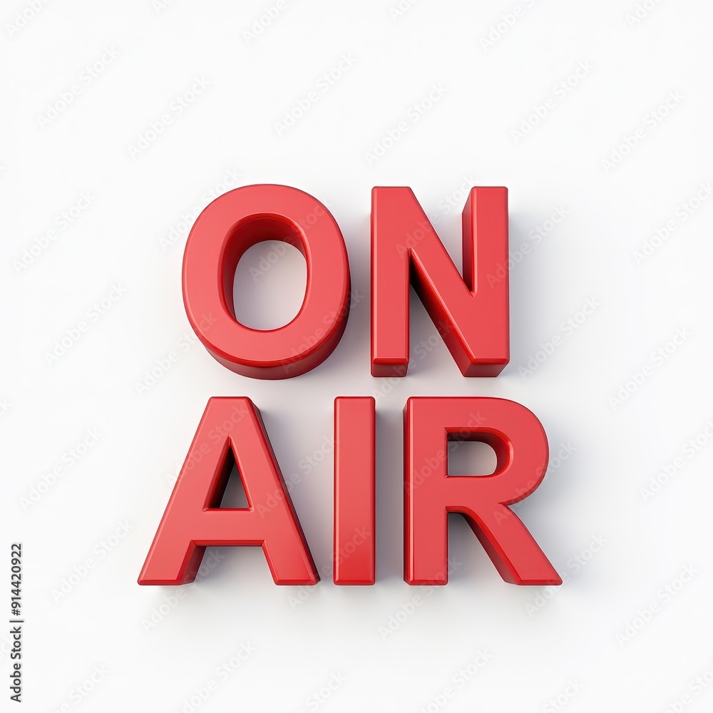 Bold red 'ON AIR' sign against a white background. Bold red 'ON AIR' sign against a white background.