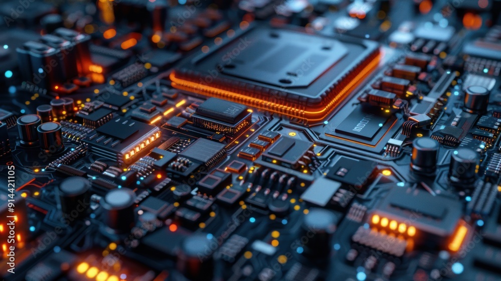 Circuit Board with Glowing Lights Circuit Board with Glowing Lights