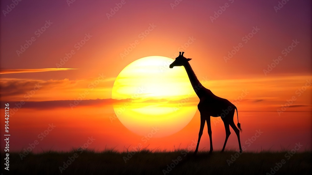 Giraffe Silhouette Against a Setting Sun AI Generated Giraffe Silhouette Against a Setting Sun AI Generated