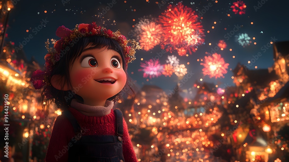 Magical Memorial Day fireworks with animated characters enjoying the night sky filled with colorful explosions Magical Memorial Day fireworks with animated characters enjoying the night sky filled with colorful explosions