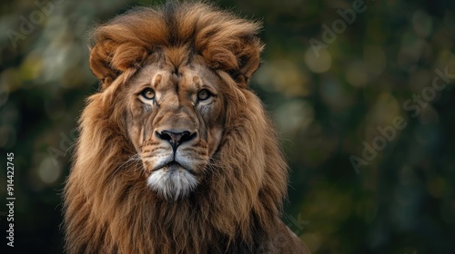 Majestic lion with a powerful stare and a thick mane.