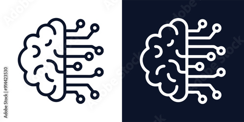 Artificial intelligence AI Brain Icon Logo vector icon sign for graphic design, logo, website, mobile app, UI. Processor circuit Ai line icon technology symbol