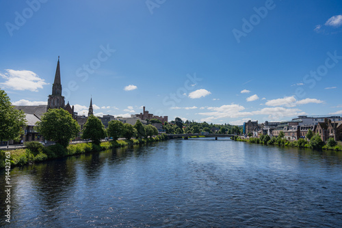 Ness river view from Greig Street Bridge in Inverness. Highlands of Scotland. Scotland, United Kingdom. 