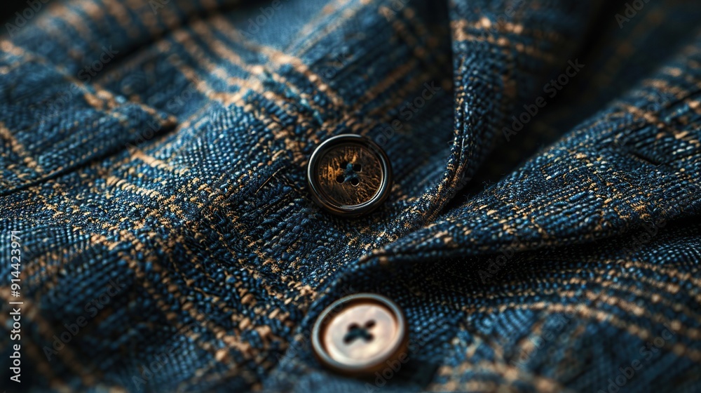 A detailed close-up of a tailored suit jacket, focusing on the fine stitching, luxurious fabric, and stylish buttons. A detailed close-up of a tailored suit jacket, focusing on the fine stitching, luxurious fabric, and stylish buttons.