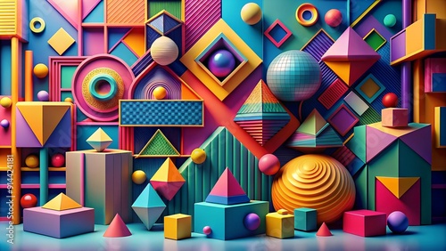 Abstract Symphony of Geometric Shapes in Vivid Hues  AI generated
