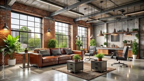 Industrial Chic: A Loft Salon with Exposed Brick and Concrete generative AI