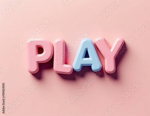 3D rendered word PLAY, text typography design. Game, music, fun concept lettering illustration