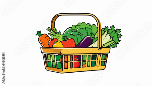 Consumer Goods in a Shopping Basket: Vector Illustration