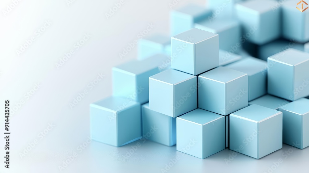 Cluster of interconnected blue cubes, sharp edges and reflections, depth and perspective, futuristic sci-fi theme Cluster of interconnected blue cubes, sharp edges and reflections, depth and perspective, futuristic sci-fi theme