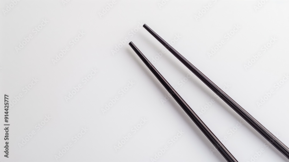 The black plastic chopsticks on a white background The black plastic chopsticks on a white background
