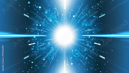 Sunbeams: Bright rays blue background.