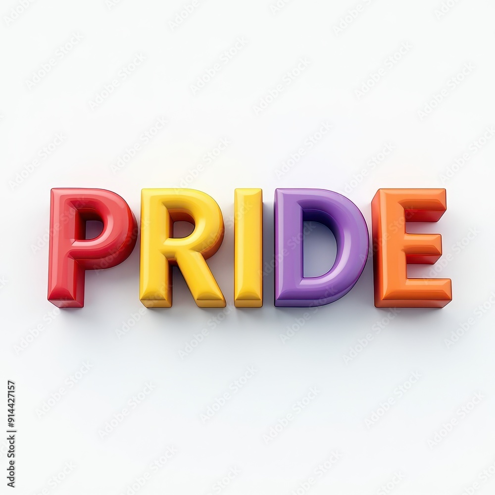 Colorful 3D letters spelling PRIDE on a white background. Colorful 3D letters spelling PRIDE on a white background.