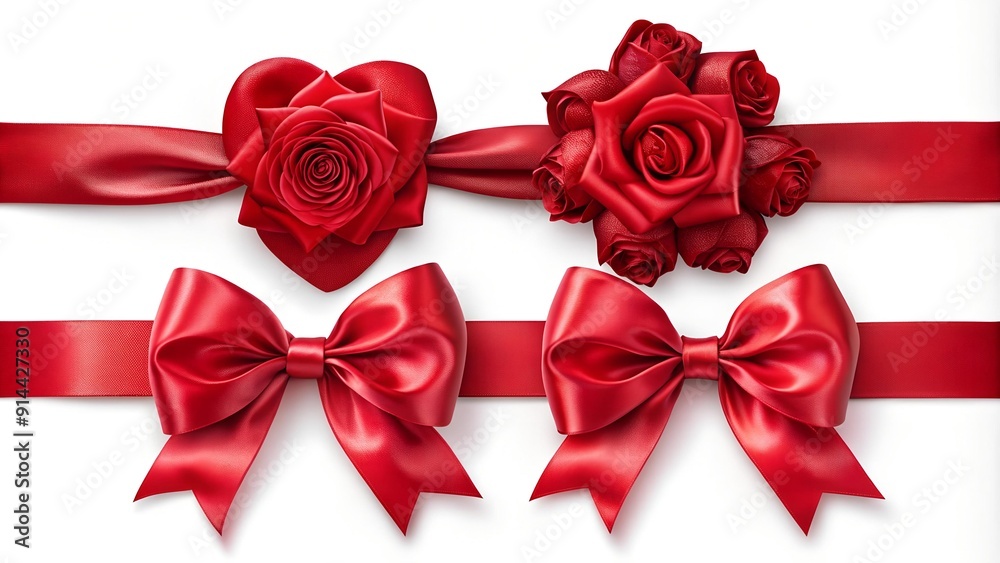 Radiant Red Silk Ribbon with Classic Bow and Satin Roses: Festive Decor for Holiday Packaging and Design AI generated Radiant Red Silk Ribbon with Classic Bow and Satin Roses: Festive Decor for Holiday Packaging and Design AI generated