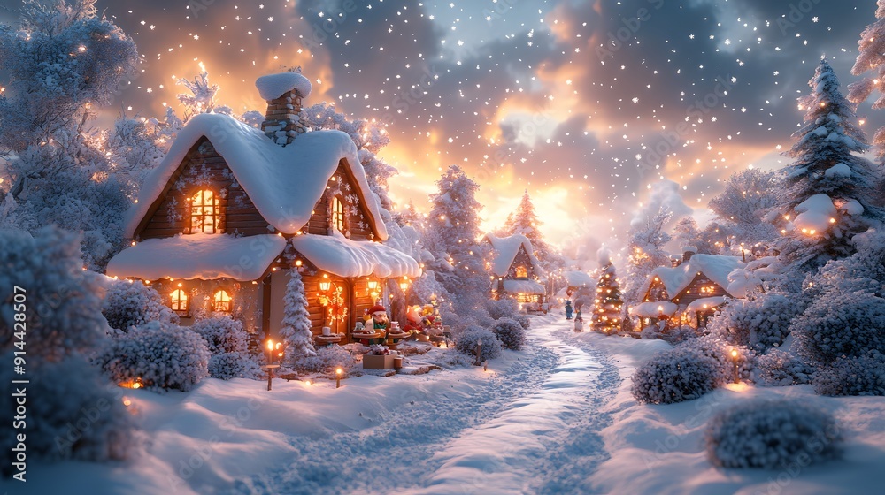 Cozy winter scene with animated characters enjoying hot chocolate snowy landscapes and festive decorations Cozy winter scene with animated characters enjoying hot chocolate snowy landscapes and festive decorations