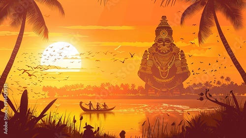 illustration of snakeboat race in Onam celebration background for Happy Onam festival of South India Kerala photo